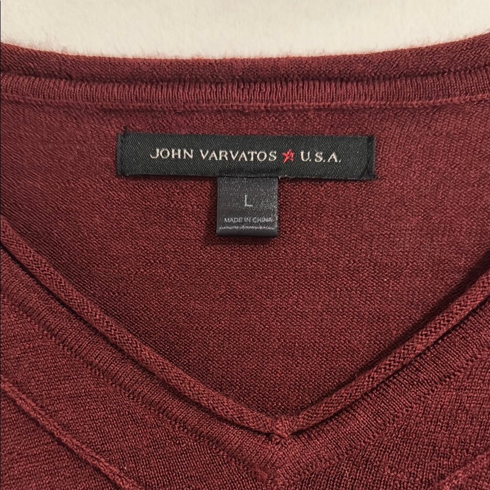 John Varvatos Men's V-Neck Sweater in Deep Burgundy - Picture 2 of 6